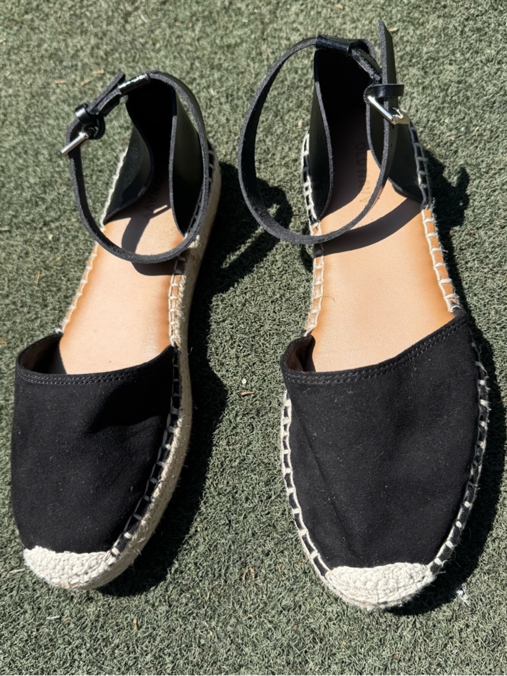 Old Navy Black Suede Espadrille Flats Brown Ankle Straps Cottagecore Women’s 8